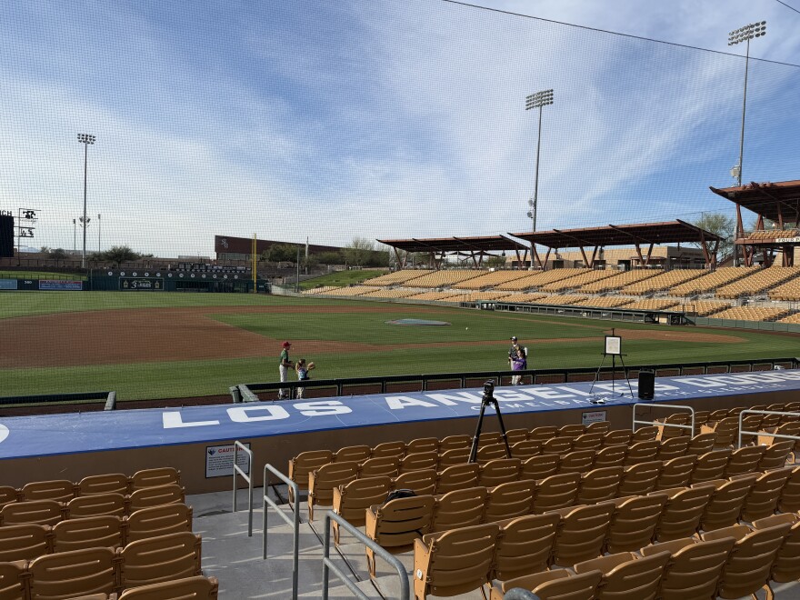 Little League kids play catch on the field at Camelback Ranch-Glendale on Feb. 12, 2026.
