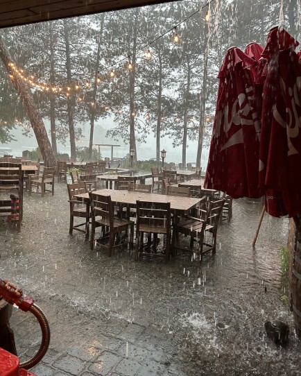 Rain comes down fast and hard outside Manhattan Beach Lodge during a severe thunderstorm Wednesday, June 12, 2024, in north-central Minnesota.