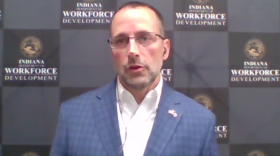 Darrel Zeck, executive director of Indiana's Office of Work-Based Learning and Apprenticeship, speaks at an online press conference.