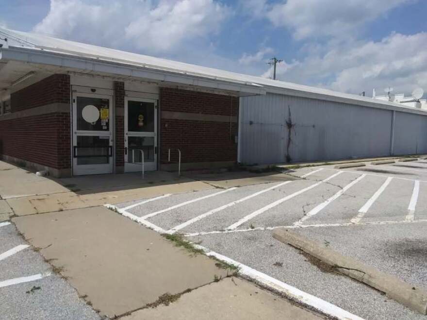 The former JayC grocery in downtown Shoals in June 2026. The store, which was the small town's only grocery, closed in July 2025.