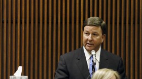 U.S. Rep. Mike Rogers talks as a character witness during former Alabama House Speaker Mike Hubbard ethics trial Friday, July 8, 2016, in Opelika, Ala. (Todd Van Emst/Opelika-Auburn News via AP. Pool)