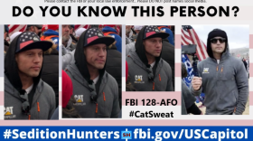 This image compilation from the online community Sedition Hunters allegedly shows Logan Barnhart during the Jan. 6 insurrection at the U.S. Capitol. The online group works to identify individuals who took part in the insurrection.