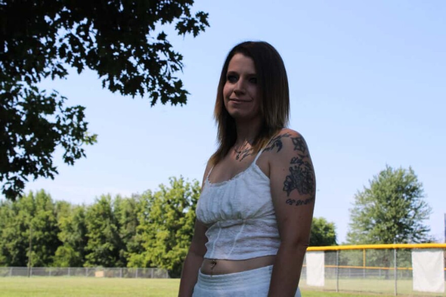 Brittney Myers stands in a park in Mechanicsburg, Illinois, a small village east of Springfield in Sangamon County. Myers was arrested by Kincaid Police on drug charges, which were later dropped due to lack of evidence.