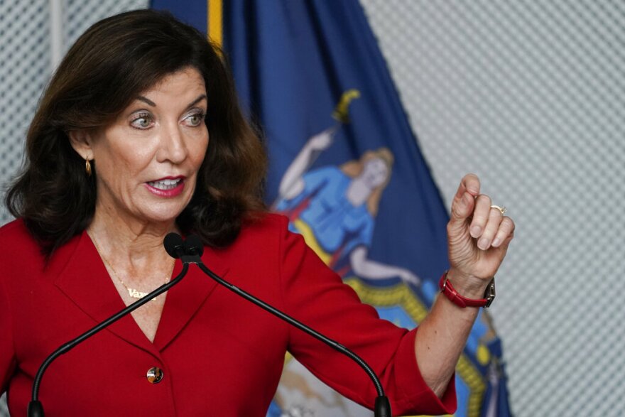 New York governor Kathy Hochul speaks during a ceremony to sign a package of bills to combat the opioid crisis, Thursday, Oct. 7, 2021, in New York.