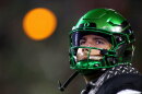 Oregon quarterback Dylan Raiola (8) warms up during the first half of an NCAA college football game against Nebraska, Saturday, Oct. 17, 2026, in Eugene, Ore. (AP Photo/Lydia Ely)