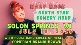 Poster for the North Star Comedy Hour; pink background with images of four people