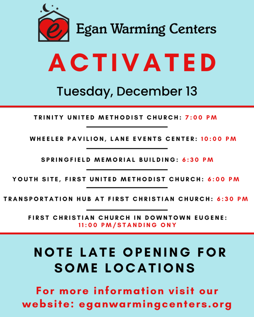 Information on Egan Warming Center sites for Dec. 13, 2022.