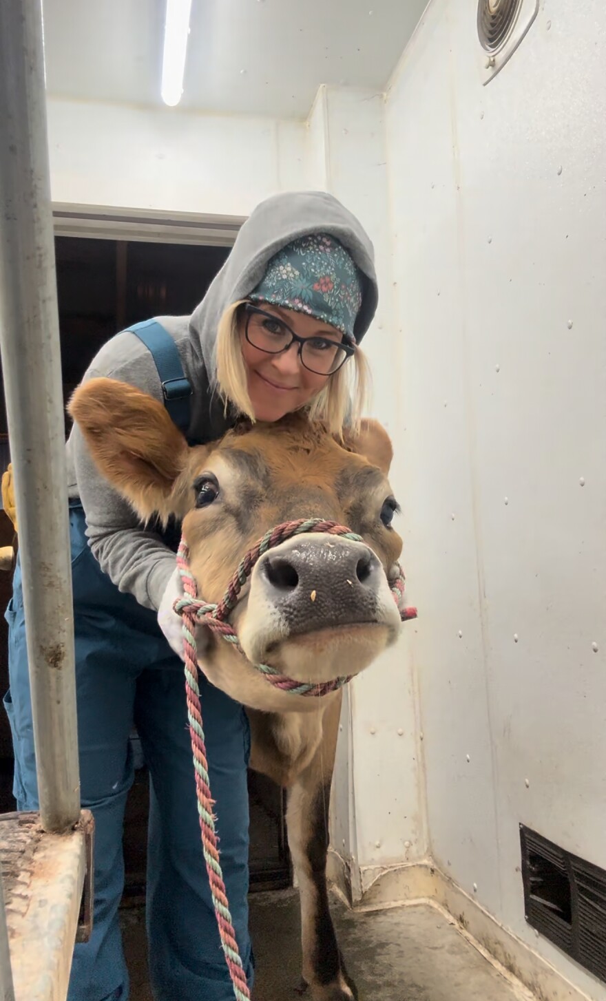 Kelli Foreman and one of her current milking cows, Maggie and Feather. She'll have a third cow ready to start milking in mid-December, named Ellie Mae.