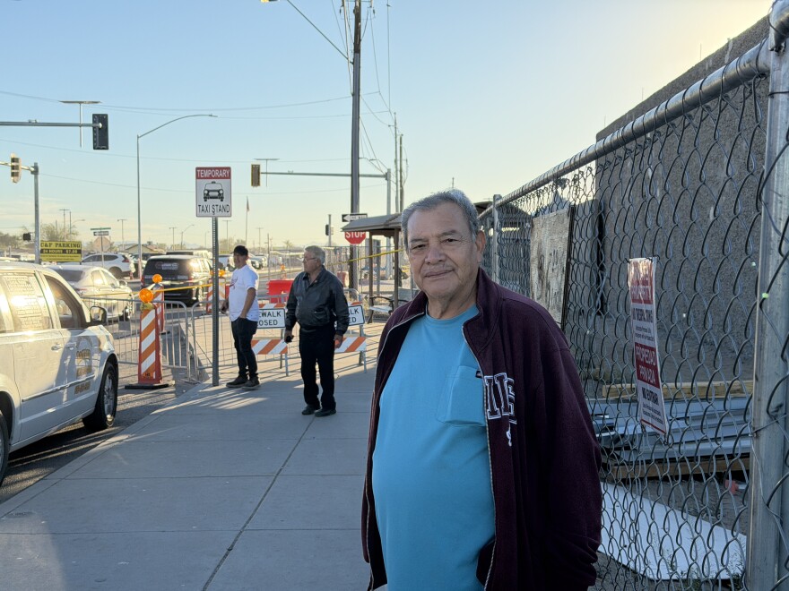Seventy-year-old taxi driver Maximo Arvizu is pictured at the San Luis Port of Entry on February 26, 2026.
