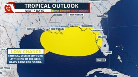 Graphic shows a yellow circle over the northern Gulf that could become a tropical system