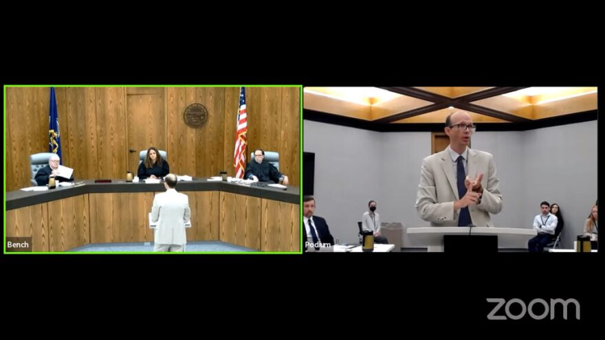 Kasper Schirer appears Tuesday before a Kansas Court of Appeals panel to argue against a state law that allows his client’s probation to be extended indefinitely.