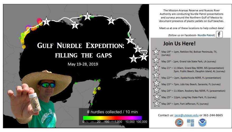 A flyer showing where and when talks on collecting plastic pellet pollution will take place