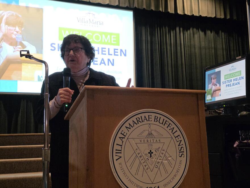 Sister Helen Prejean speaks at Villa Maria College on March 18, 2026.