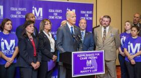 Governor Rick Scott speaks on behalf of Marsy's Law in Florida at an event in March.