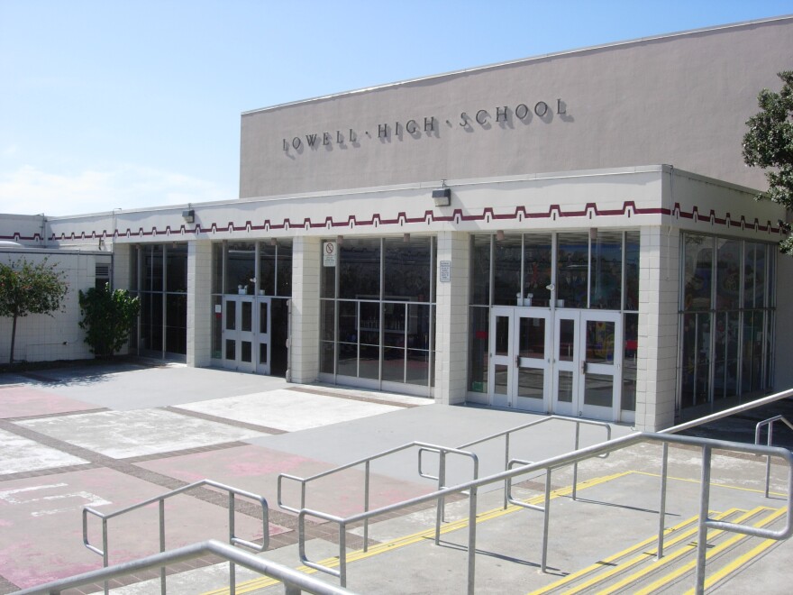 The entrance to the art wing at Lowell High in San Francisco, California.