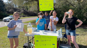 These friends in St. Augustine are raising money for Ukraine. From left are Avery Rebella, Jackson Zimmerman, Khaleb Basdeo, Natalie Willis (whose mother is Ukrainian) and Chensley Dosio.