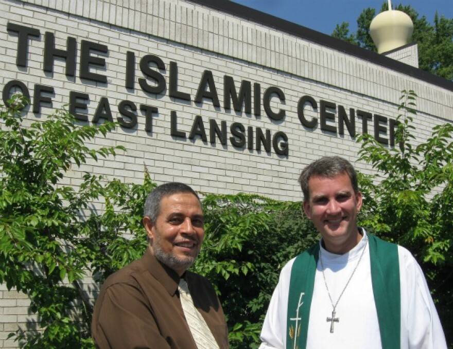 Dr. Mahmoud Mousa of the Islamic Center of East Lansing and Associate Pastor Martin Halom of EL?s University Lutheran Church. Photo: Mark Bashore/WKAR