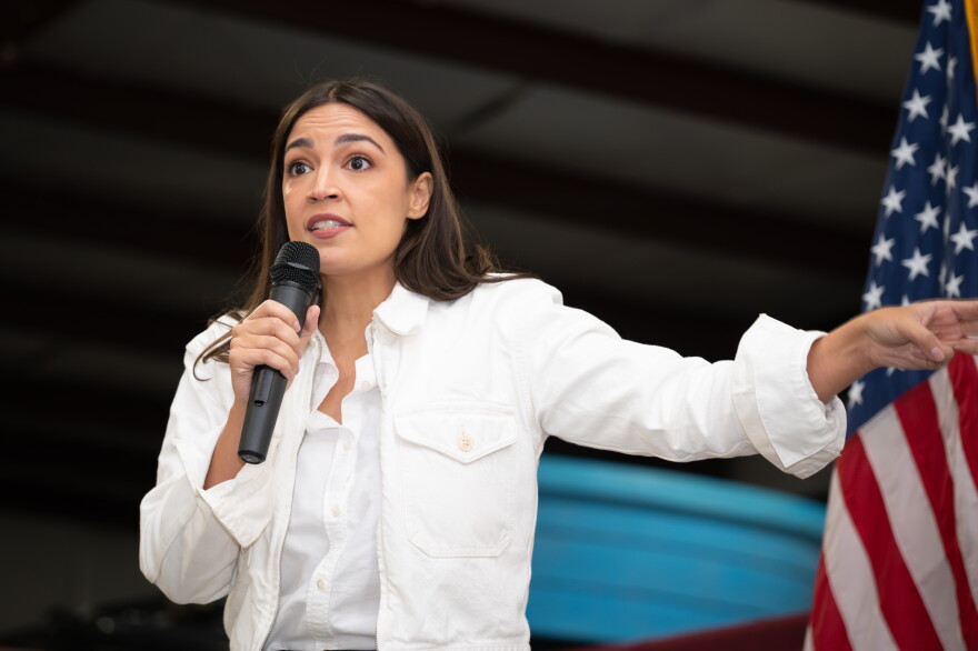 New York Rep. Alexandria Ocasio Cortez speaks at a rally in Escanaba on Thursday, October 16, 2026.