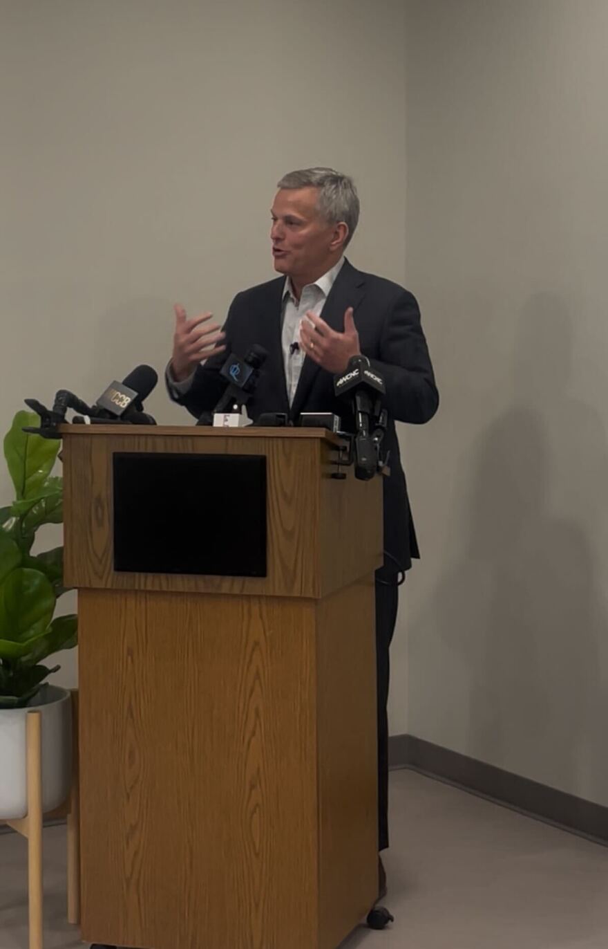 Josh Stein addresses the media at the Smith Family Behavioral Health Urgent Care in Charlotte.
