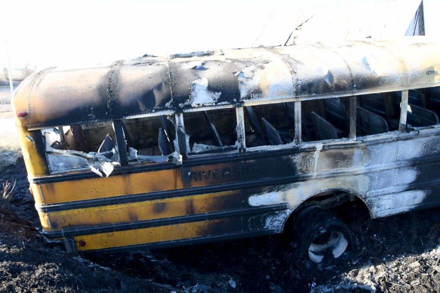 Megan Klindt and Donald Hendricks died when an engine fire spread throughout this bus in rural western Iowa.