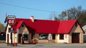 The visitor center at Baxter Spring, Kansas, is a restored 1930 gas station along historic Route 66.