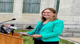 Secretary of the State Denise Merrill announces at a news conference Wednesday that she will not run for another term.