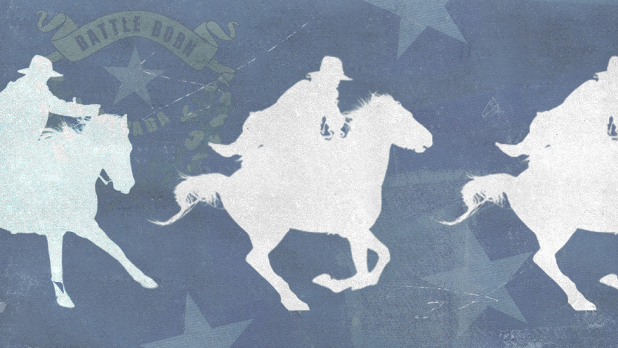 Nevada state shape and flag overlayed on textured background.