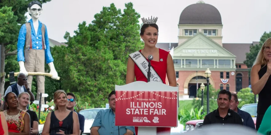 2026 Illinois State Fair Queen Krista Phillips, of Effingham, speaks at the State Fair ribbon cutting in August.