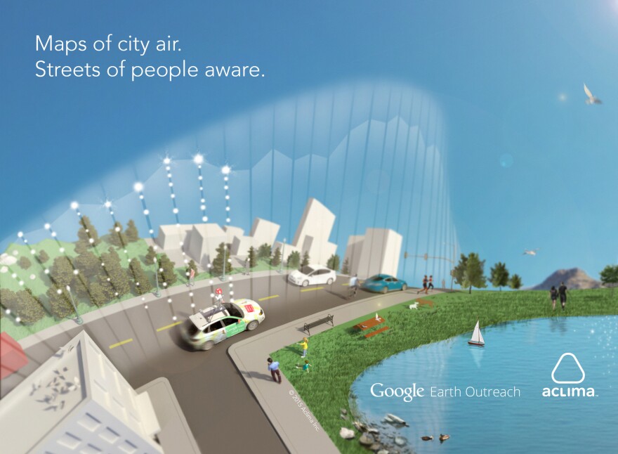 A rendering of how pollution-sensor equipped Google Street View cars "see the air."