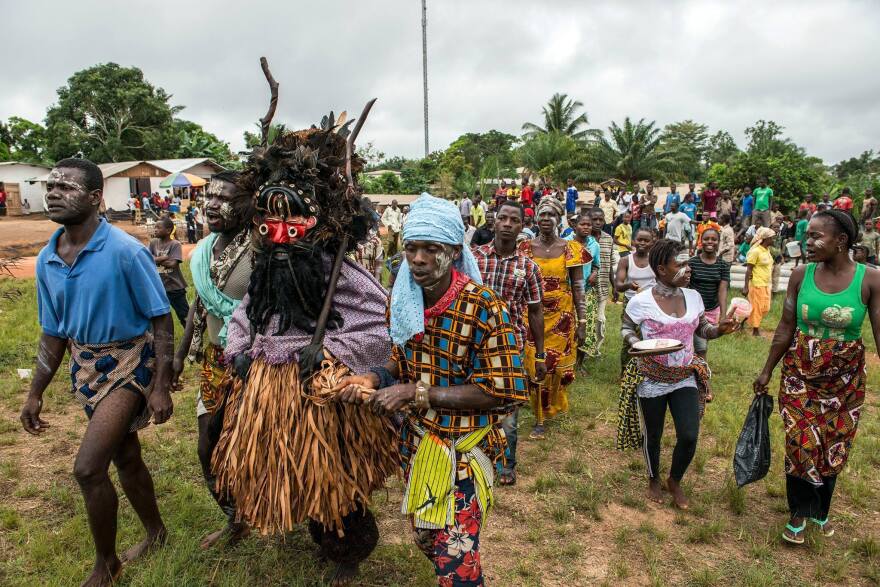 A Liberian culture group arrives at Zwedru City Hall in Grand Gedeh County, Liberia.