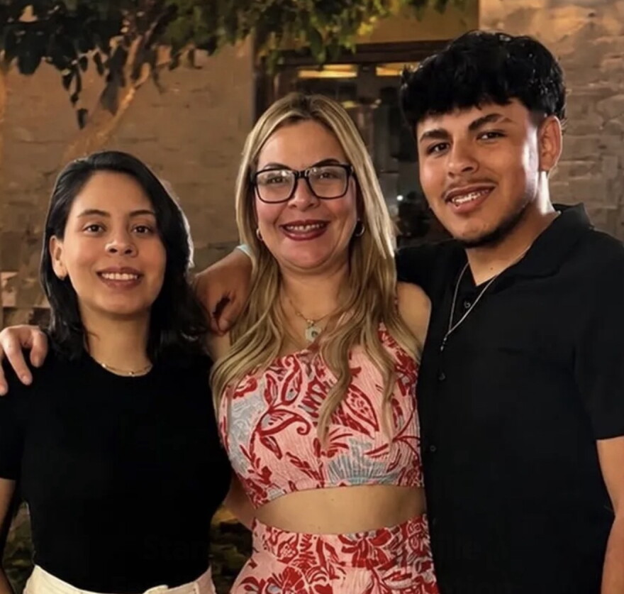Fabiana Morillo Peroza, to the left, Antmary Peroza Barrios, center, and Sebastián Jiménez Peroza, to the right.