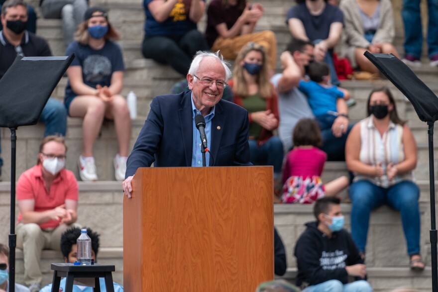 Senator Bernie Sanders speaks at a rally for Charles Booker in Louisville.