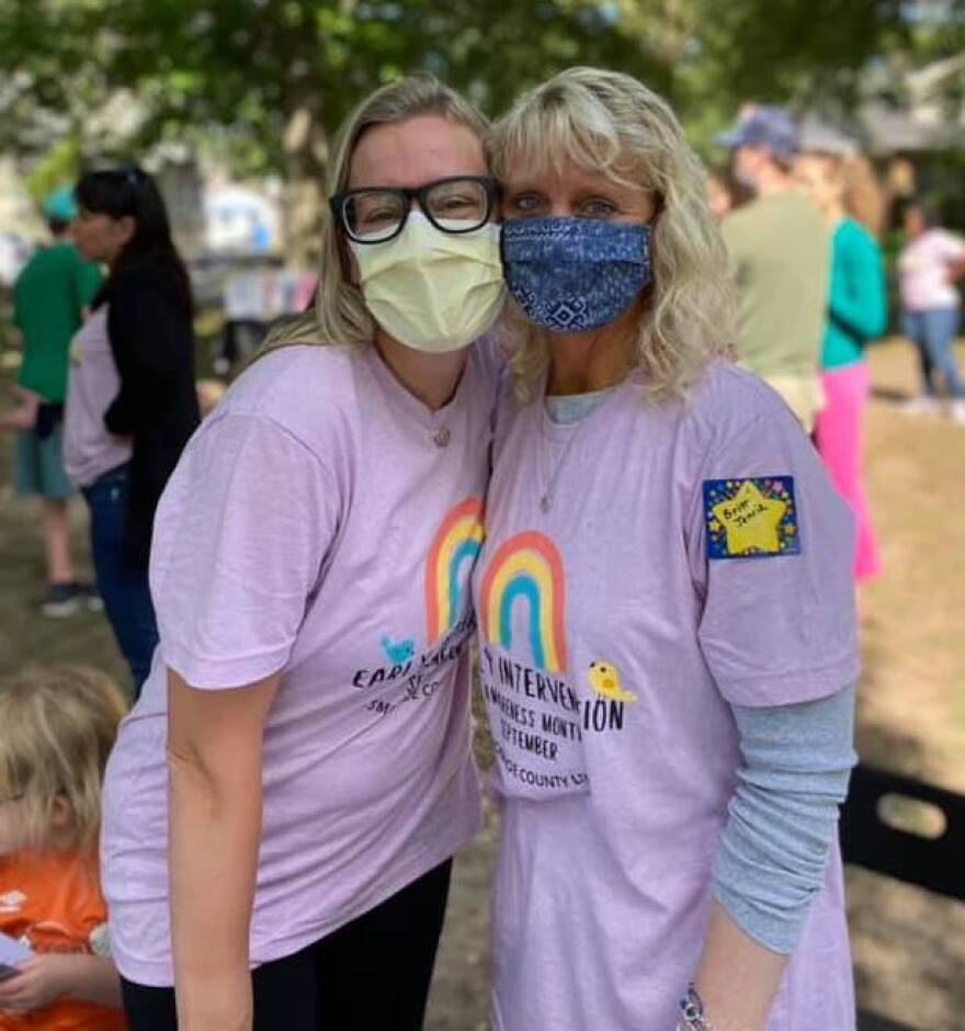 Provided By Stephanie Townsend / The Children's Agenda Kim Dooher and Britt Jencick, co-founders of Parents Helping Parents of Monroe County, at a community event at Genesee Valley Park to raise awareness about early intervention services, spring 2021.