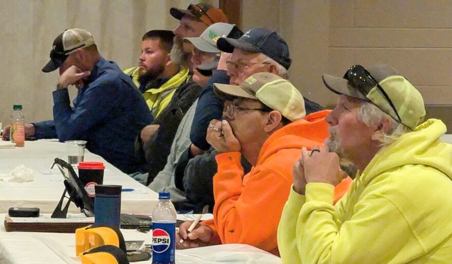 Barton County township representatives listen to reports from county officials during the annual township meeting on Feb. 10. As rural populations wane, fewer and fewer rural residents feel the call to run for township elected offices.