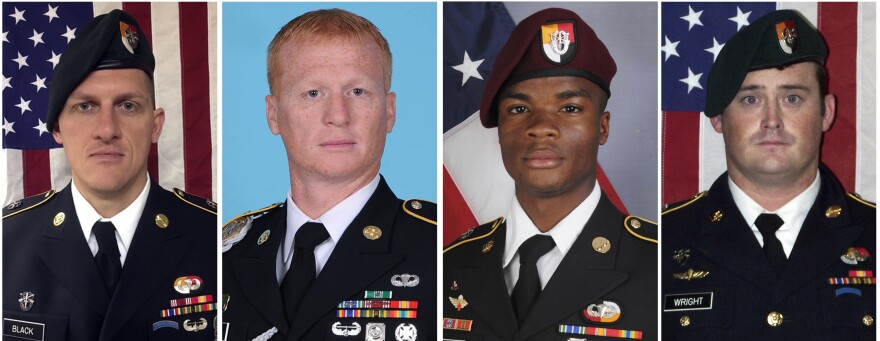 Four American soldiers were killed in Niger last Oct 4. From left, they are Staff Sgt. Bryan C. Black, 35, of Puyallup, Wash.; Staff Sgt. Jeremiah W. Johnson, 39, of Springboro, Ohio; Sgt. La David Johnson of Miami Gardens, Fla.; and Staff Sgt. Dustin M. Wright, 29, of Lyons, Ga. A Pentagon report cites multiple failures with the mission, and the military is now briefing families of those killed.