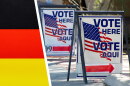 Voting signs next to a German flag.