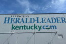 The masthead of the Lexington Herald-Leader newspaper is seen on the side of an office building where the paper was once located in Lexington, Kentucky