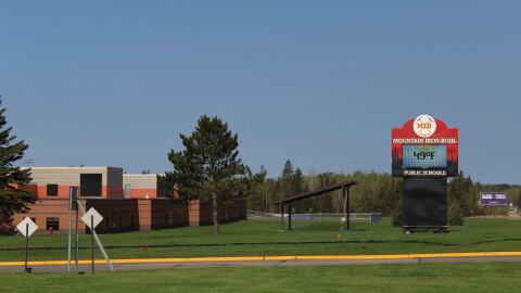 A Mountain Iron-Buhl Public Schools sign in Mountain Iron on May 13, 2024.