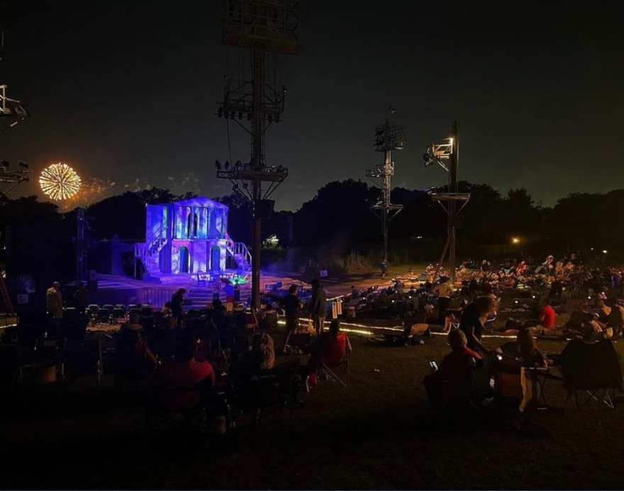 You can see the fireworks at Fair Park on July 3 from Samuell-Grand Amphitheatre during the intermission of Shakespeare Dallas' production of Alice in Wonderland.
