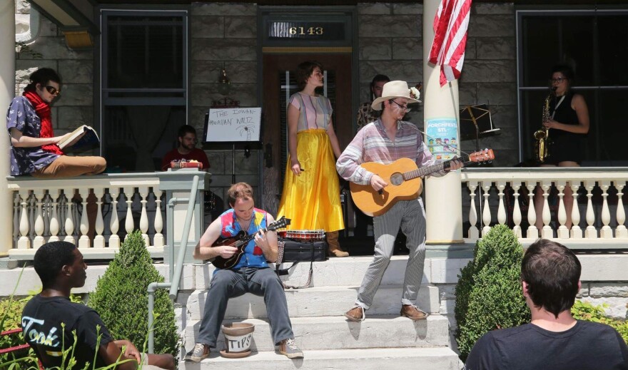 Local musicians perform at PorchFest STL in 2017. The event grew out of a partnership between Washington University students and the Skinker DeBaliviere Community Council.