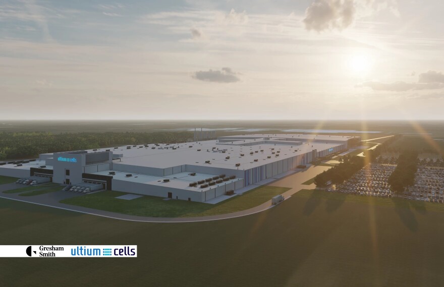 An artist's rendering of the Ultium Cells EV battery cell plant now under construction near Lansing.