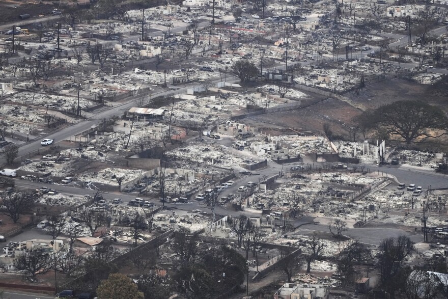 Wildfire wreckage is shown Thursday, Aug. 10, 2023, in Lahaina, Hawaii.