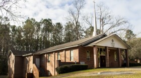The Testerina Primitize Baptist Church sits at 5520 Miccosukee Road in Tallahassee, Fla. on Feb. 17., 2022. The New Hope Cemetery, where the enslaved people were buried, is located behind the church in the woods. (Lawren Simmons/Fresh Take Florida)