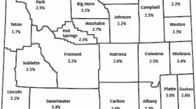 A map of Wyoming depicting the unemployment rate for each county.