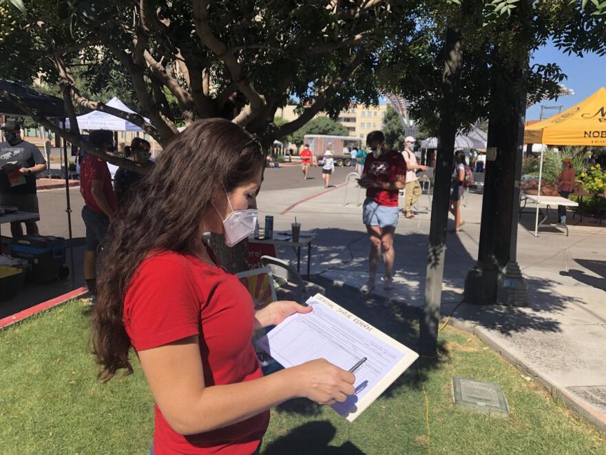Dawn Penich-Thacker collects signatures for a ballot initiative ahead of the 2020 election. 