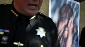 A photo of accused rapist and killer Joseph James DeAngelo is displayed during a news conference on April 24, 2018 in Sacramento, Calif. Sacramento District Attorney Anne Marie Schubert was joined by law enforcement officials from across California to announce the arrest of the 72-year-old DeAngelo, who is believed to be the "Golden State Killer" who killed at least 12, raped over 45 people and burglarized hundreds of homes throughout California in the 1970s and '80s. (Justin Sullivan/Getty Images)