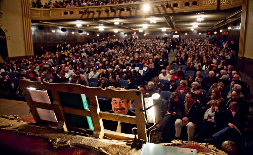 Michigan Theater organist Andrew Rogers performs in front of a huge crowd.