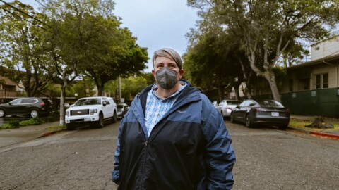 Beth Kenny, at Crab Cove in Alameda, Calif., on April 8th, 2023. Kenny, who is immunocompromised, says dropping masking requirements in health care is “devastating.” Tests show their body is unable to produce COVID-19 antibodies despite vaccination.