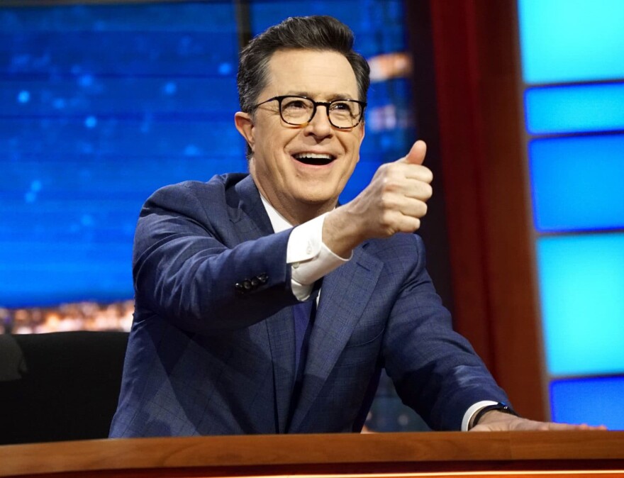 Stephen Colbert, host of "The Late Show with Stephen Colbert," appears during a taping of his show in New York in March. (Richard Boeth/CBS via AP)