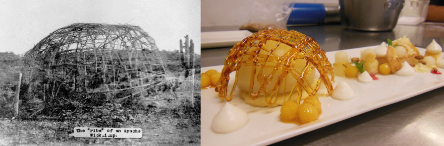 This dish,<em> Masáána bik'os ndeezi bigowÄ
</em> or "The Long-Neck Apple's House" captures the theme of "Identity, Time and Place" in Apache cuisine.